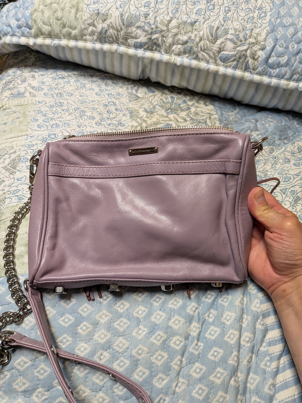 Rebecca Minkoff Lavender Leather Crossbody with Silver Chain Strap